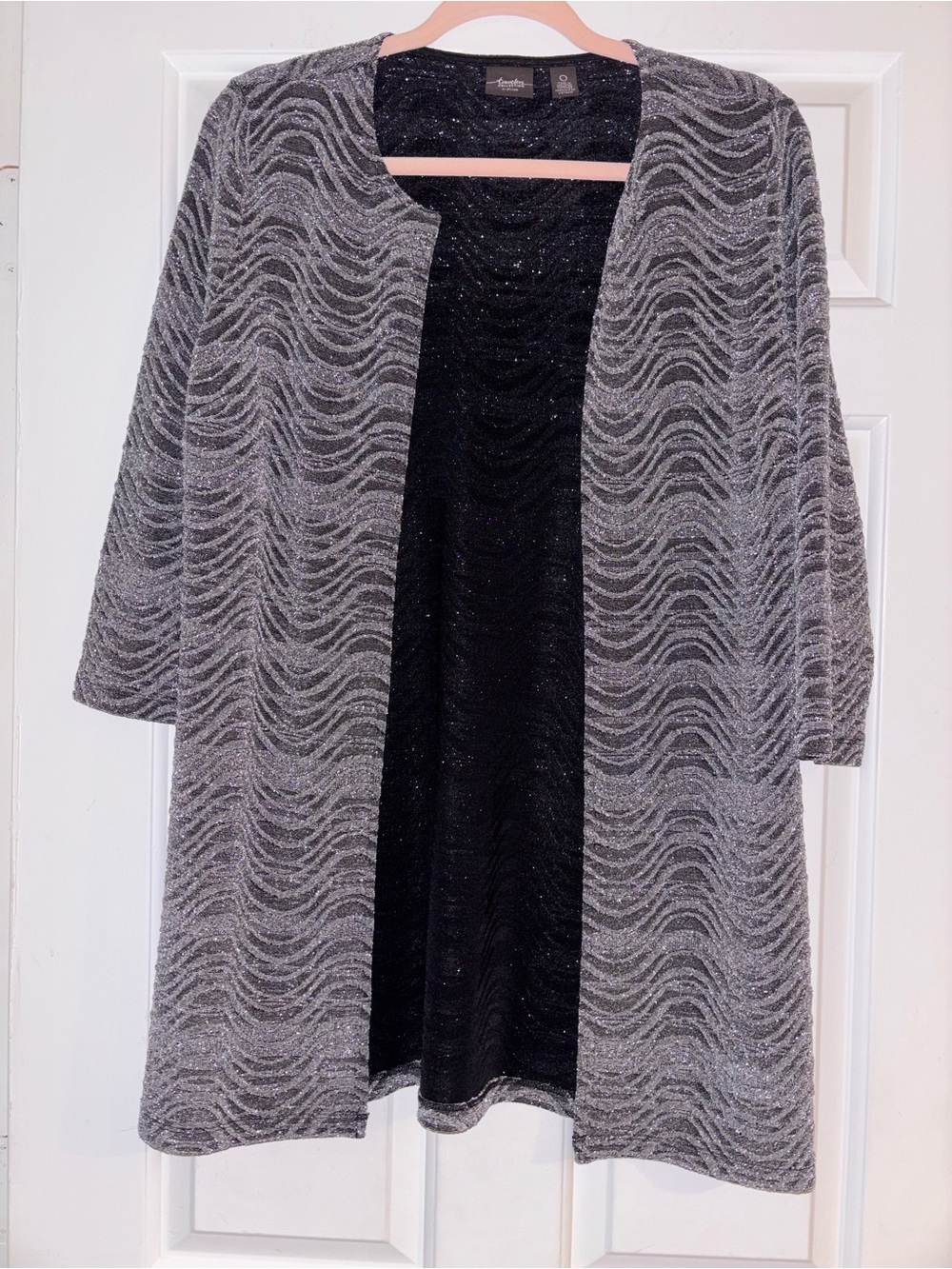 Sparkle Wave Open-Front Gray Cardigan